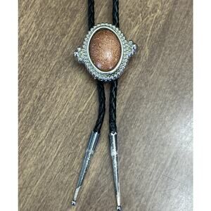 Vtg 1970s Glitter Sparkle BOLO TIE ORIGINAL PATINA Cowgirl WESTERN Silver Tone